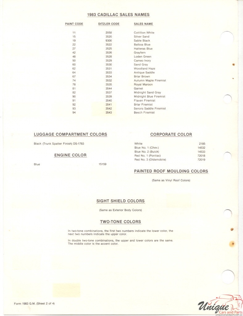 1983 General Motors Paint Charts PPG 4